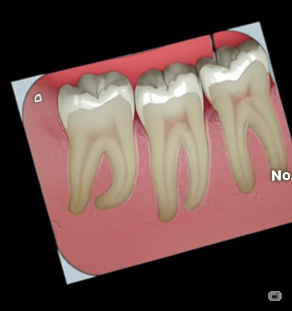 Radiología periapical detallada de muelas cumpliendo normas de protección radiológica rayos X para seguridad de pacientes en odontología. Radiografía periapical detallada mostrando tres muelas superiores, realizada bajo estrictas normas de protección radiológica rayos X odontológicas.